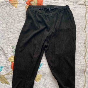 Eileen Fisher dark green silk pants with split hem at the ankle